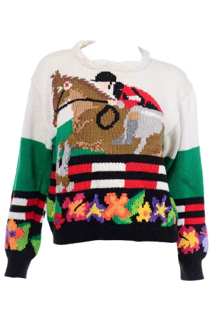 Vintage Berek Cotton Jockey Equestrian Horse Novelty Sweater