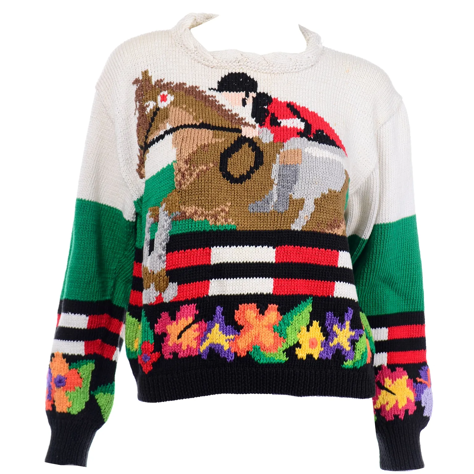 Vintage Berek Cotton Jockey Equestrian Horse Novelty Sweater