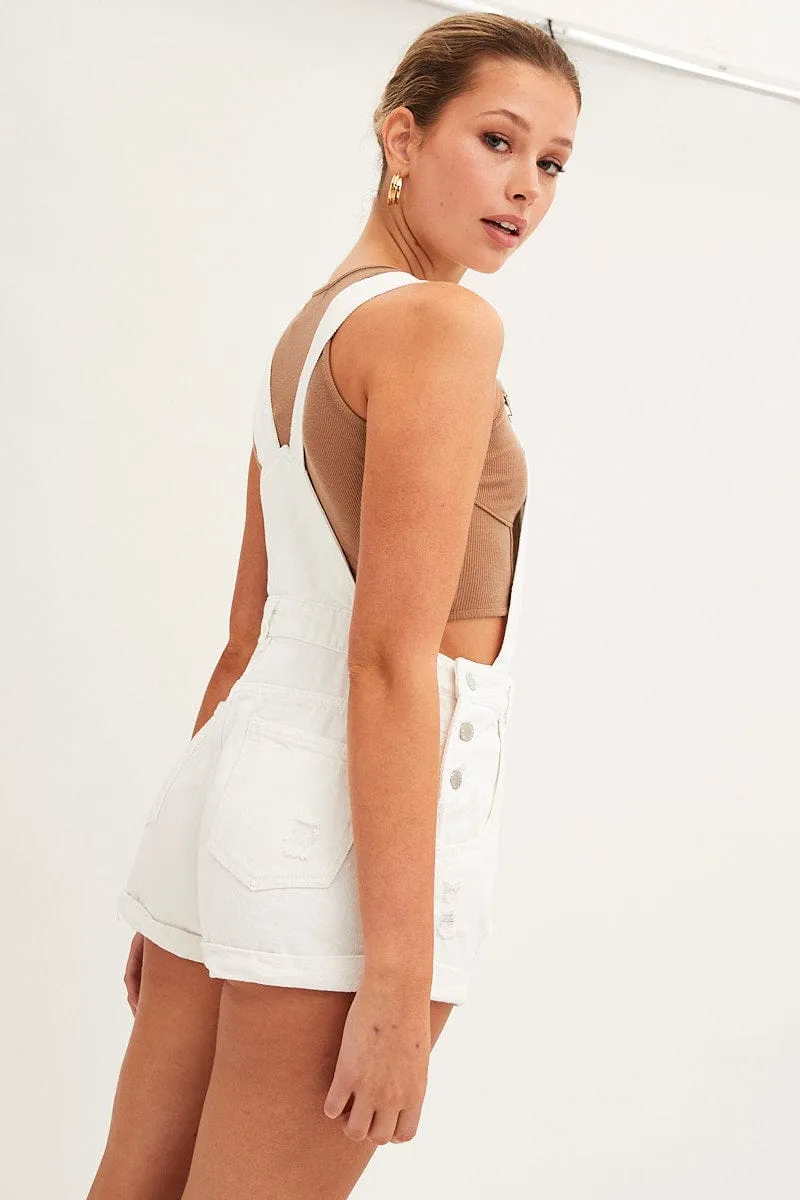 White Overall Shorts Denim