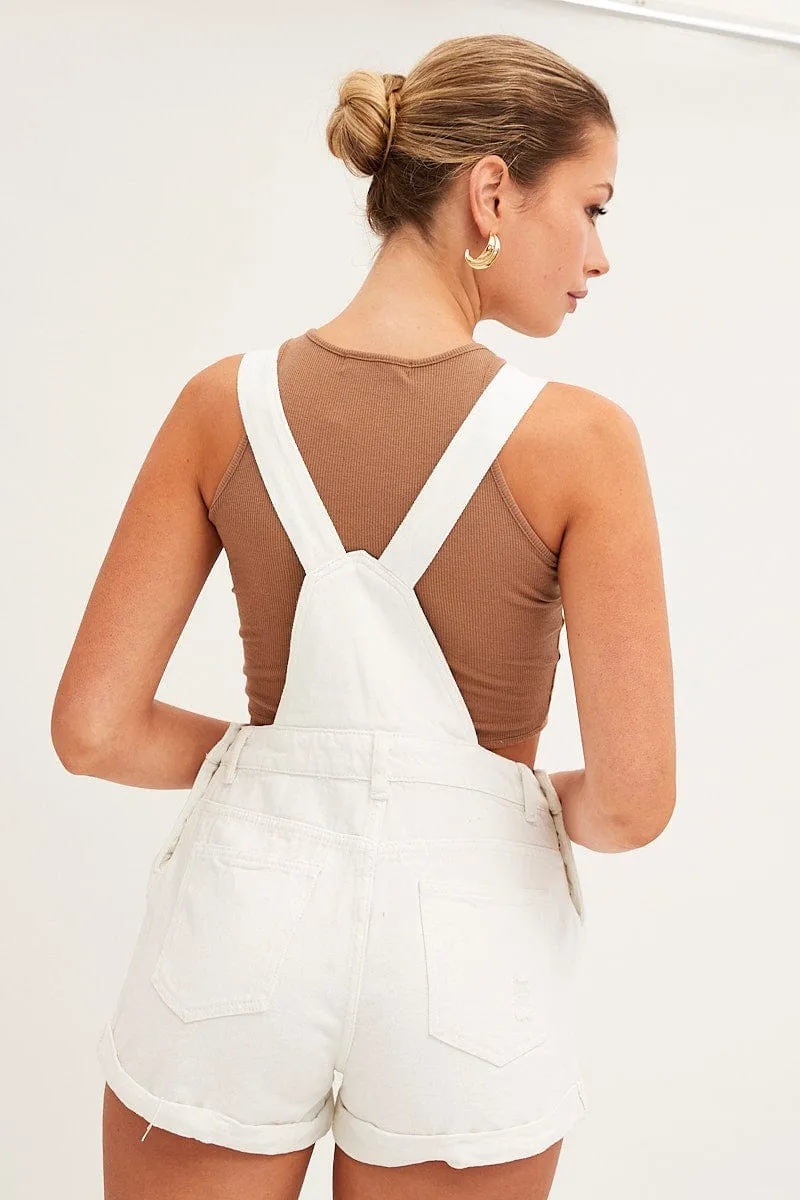 White Overall Shorts Denim