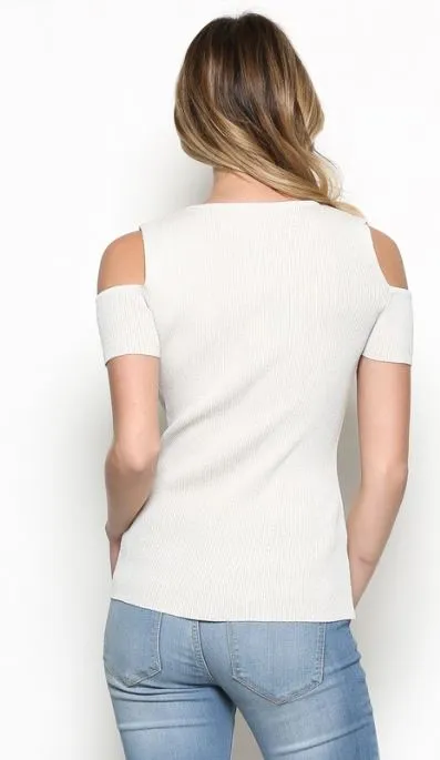 White Shoulder Cutout Tank
