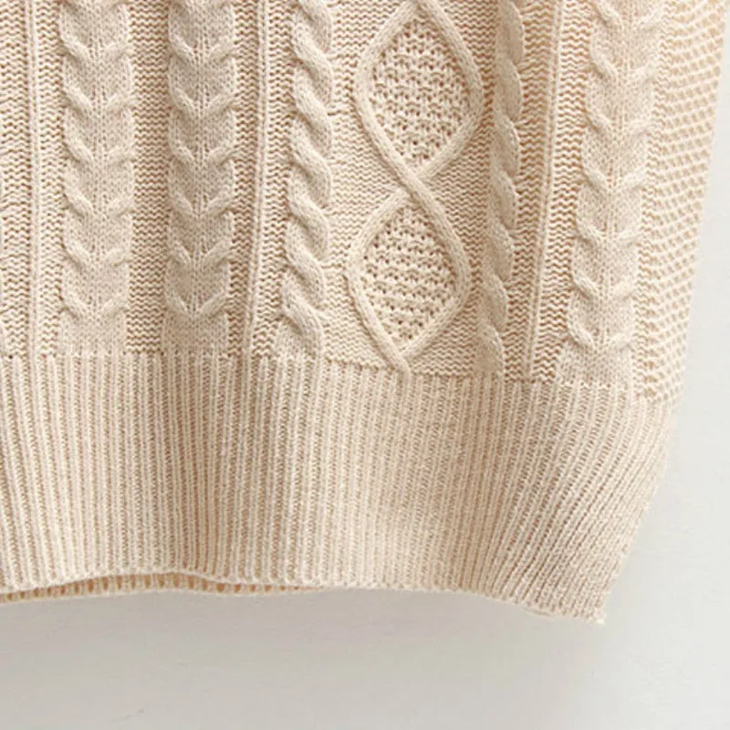 Women Solid Short Loose Sleeveless Knitted V-Neck Vest