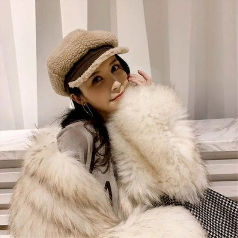 Women's fur coat elegant sexy high street clothing new short fox raccoon fur trumpet sleeve fashion western Retro thick jacket