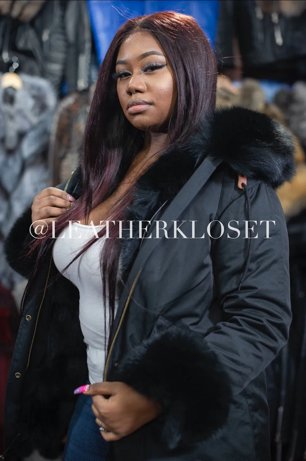 Women's Tiffany Fox Parka Jacket [Black]