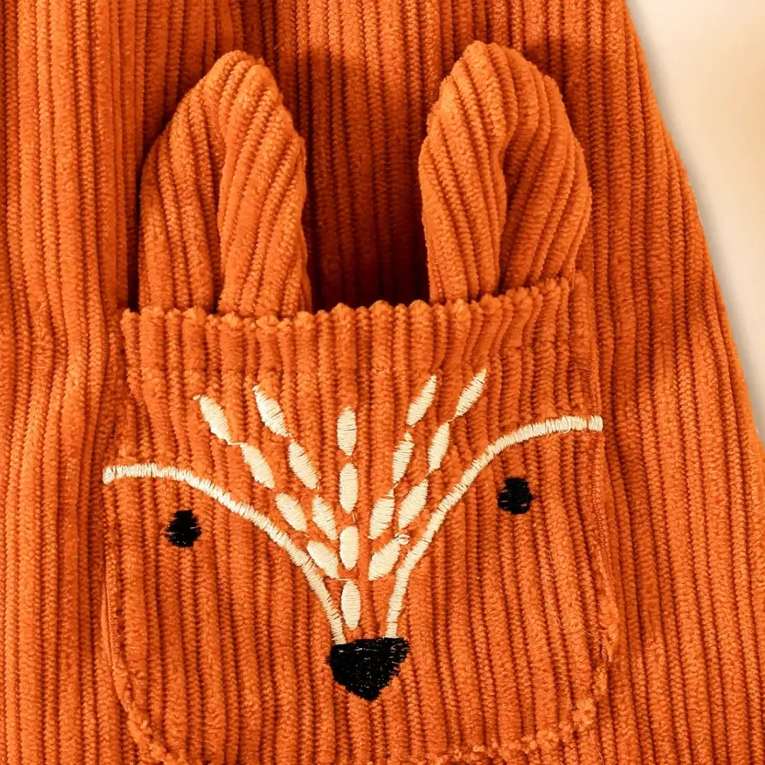 Woodland Charm Baby Outfit 🦊 Floral Bodysuit & Fox Corduroy Pinafore Set (6M-3T)