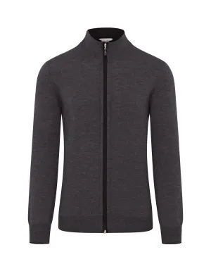 Zattura Full Zip Button & Zip Detail Knitted Jumper (Charcoal & Grey)