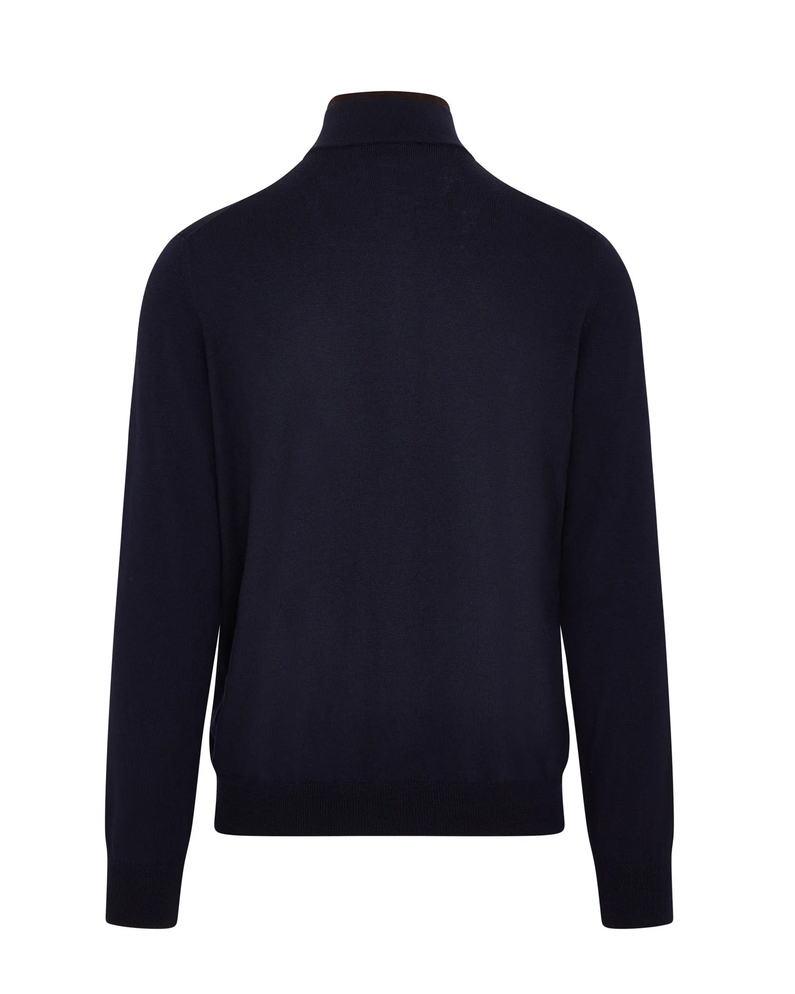 Zattura Full Zip Button & Zip Detail Knitted Jumper (Navy & Brown/Charcoal Trim)