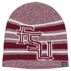 Zephyr Stacked FSU Woven Design Heathered Knit Beanie - Garnet/White
