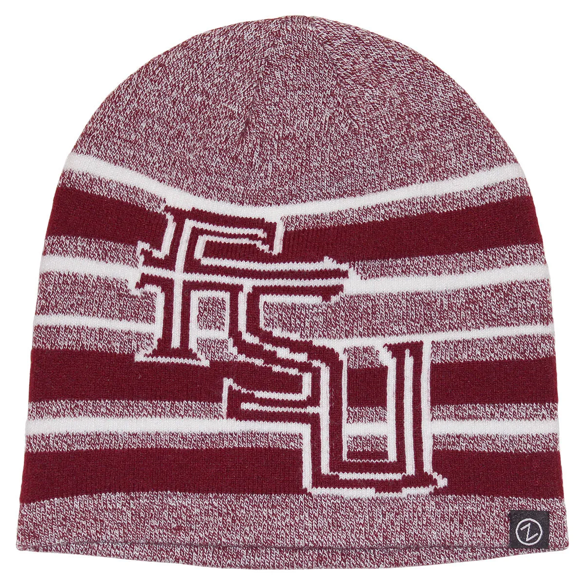 Zephyr Stacked FSU Woven Design Heathered Knit Beanie - Garnet/White